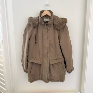 Vintage Charles Klein Coat Jacket M Fur Lined Hood Women’s Ladies Taupe